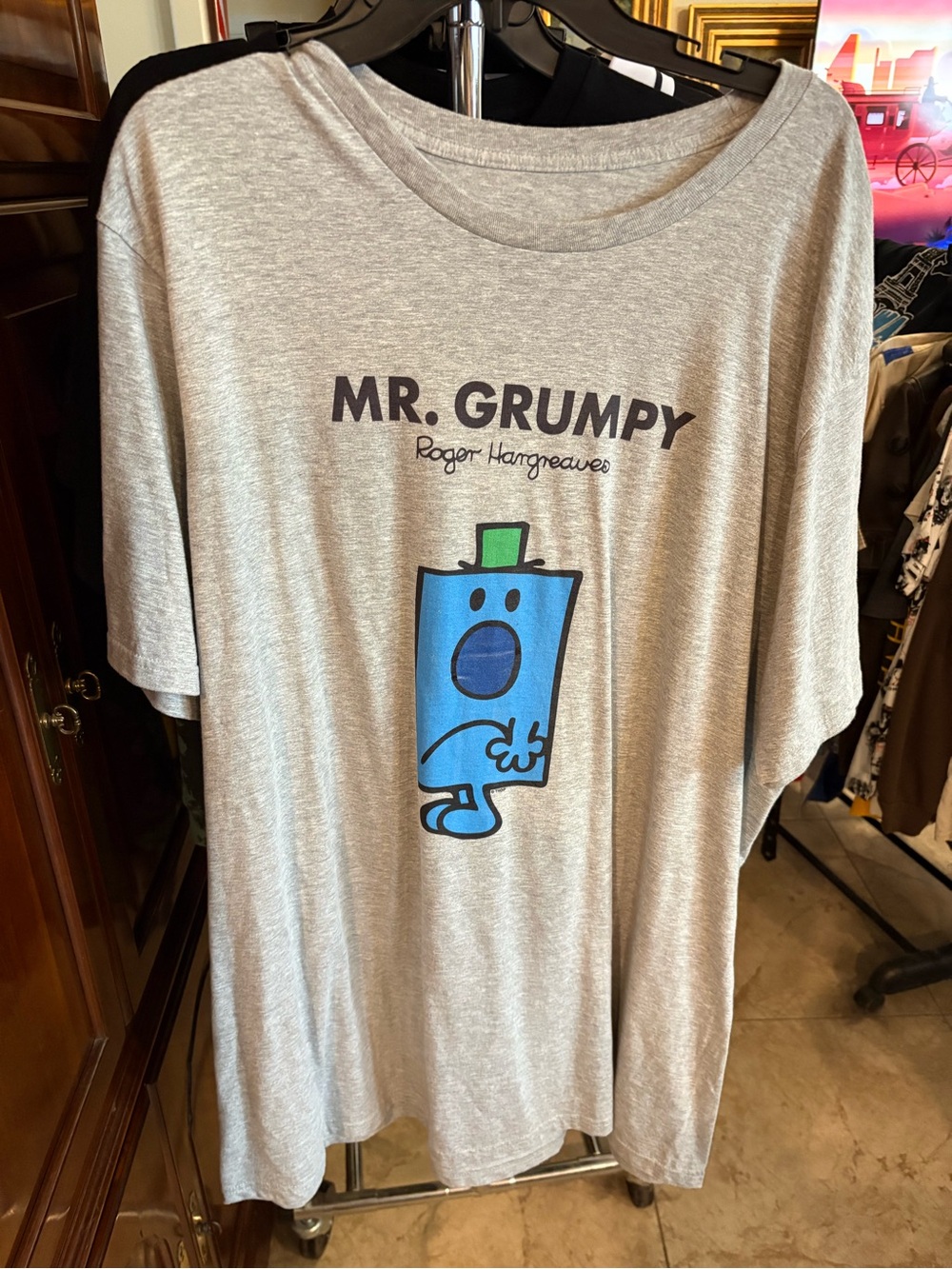 Mr. Grumpy Graphic Tee - Gray with Blue Print